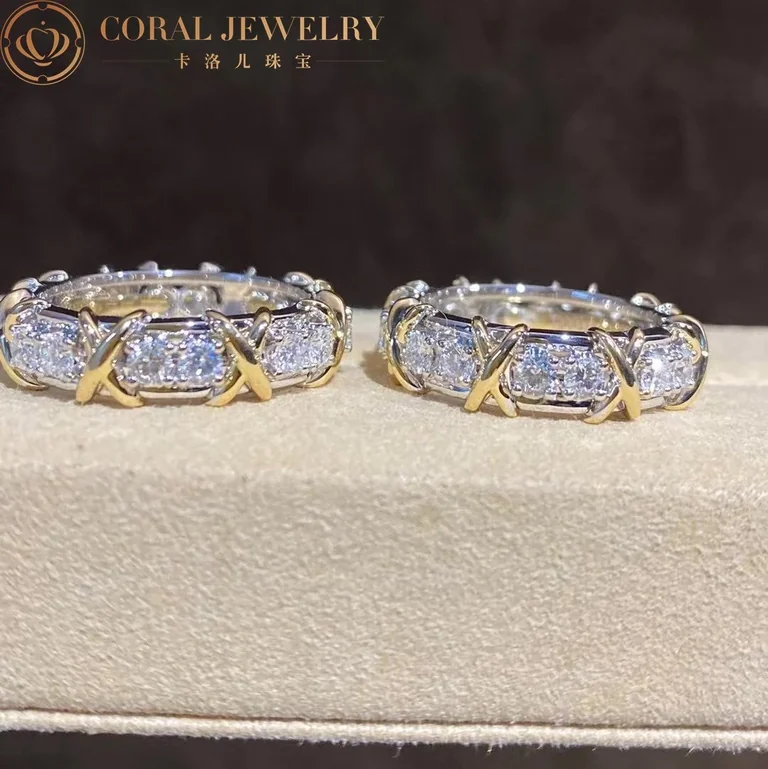 Tiffany Schlumberger Sixteen Stone Ring In Yellow Gold And Platinum Coral 16