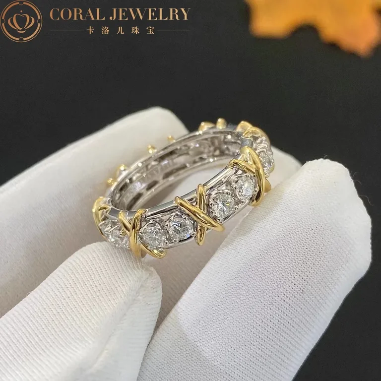 Tiffany Schlumberger Sixteen Stone Ring In Yellow Gold And Platinum Coral 1 18