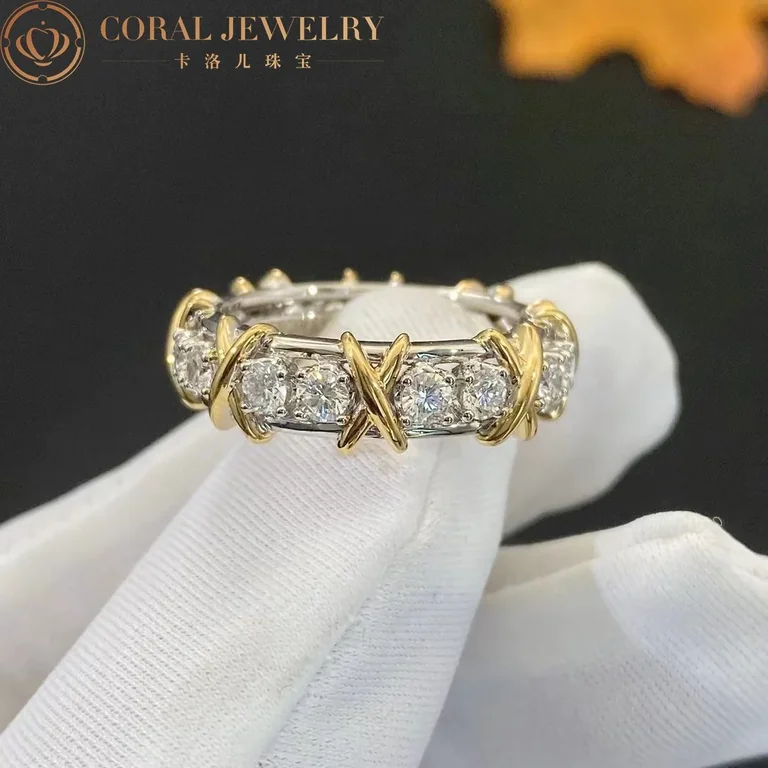 Tiffany Schlumberger Sixteen Stone Ring In Yellow Gold And Platinum Coral 2 12