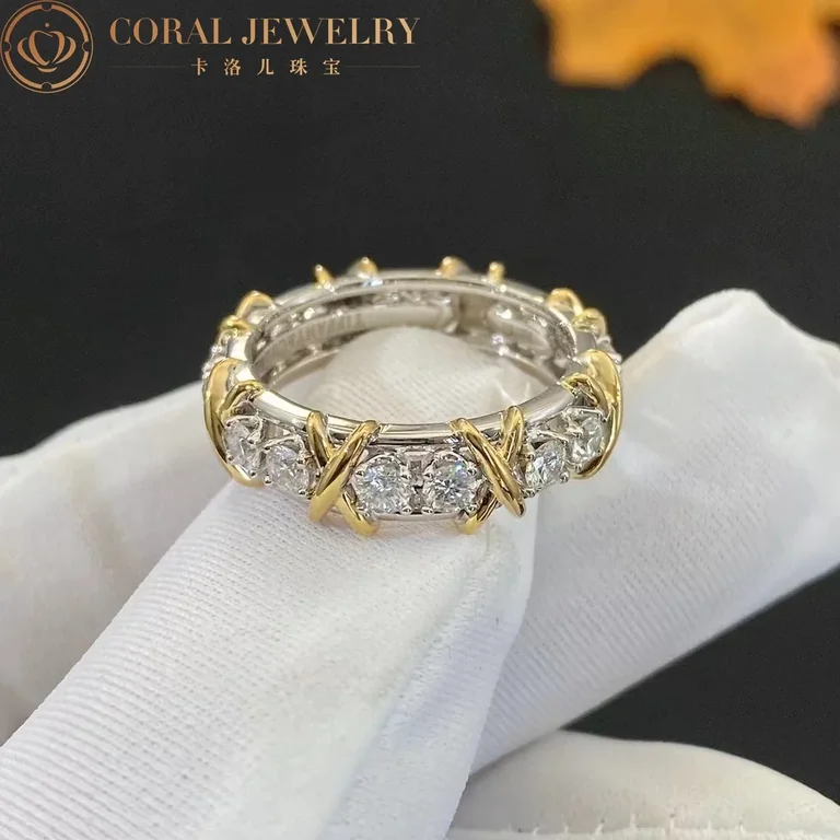 Tiffany Schlumberger Sixteen Stone Ring In Yellow Gold And Platinum Coral 3 18