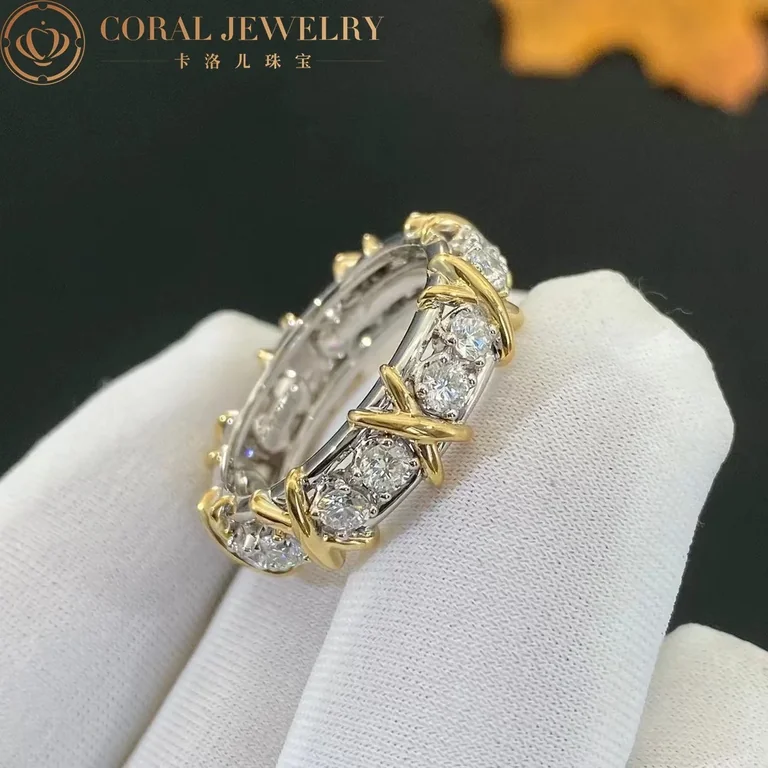 Tiffany Schlumberger Sixteen Stone Ring In Yellow Gold And Platinum Coral 4 19