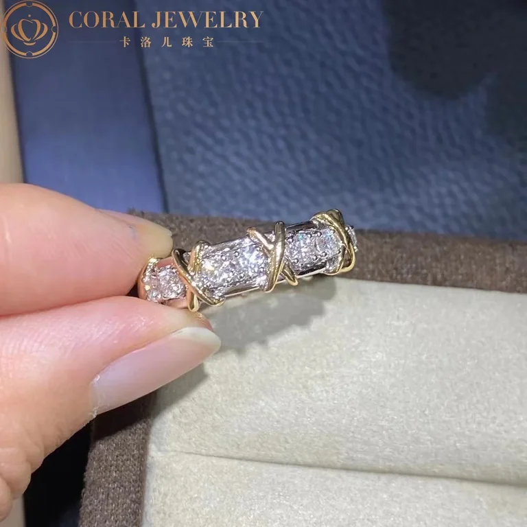 Tiffany Schlumberger Sixteen Stone Ring In Yellow Gold And Platinum Coral 56
