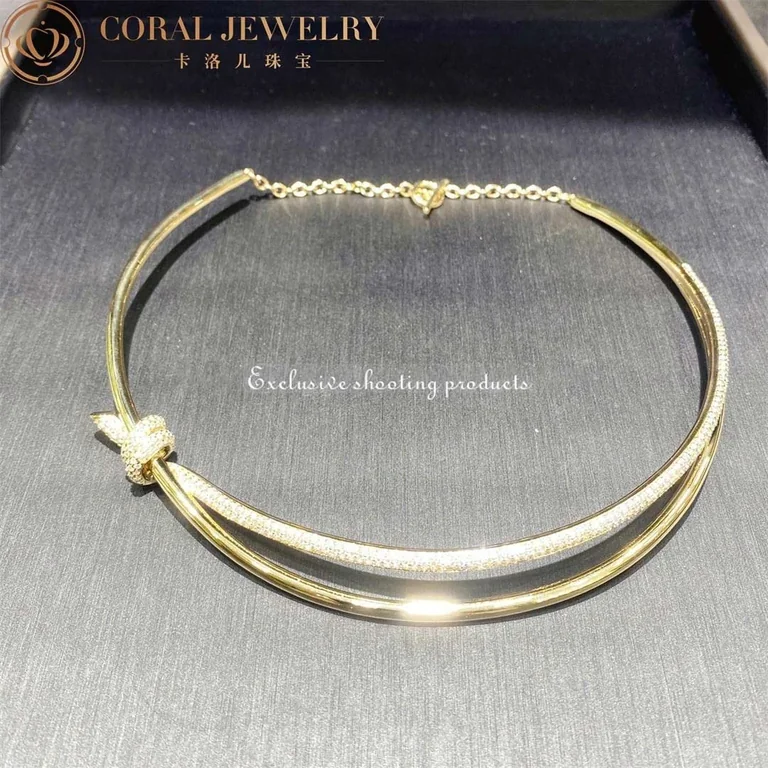 Tiffany Knot Double Row Necklace In Yellow Gold With Diamonds Coral 18
