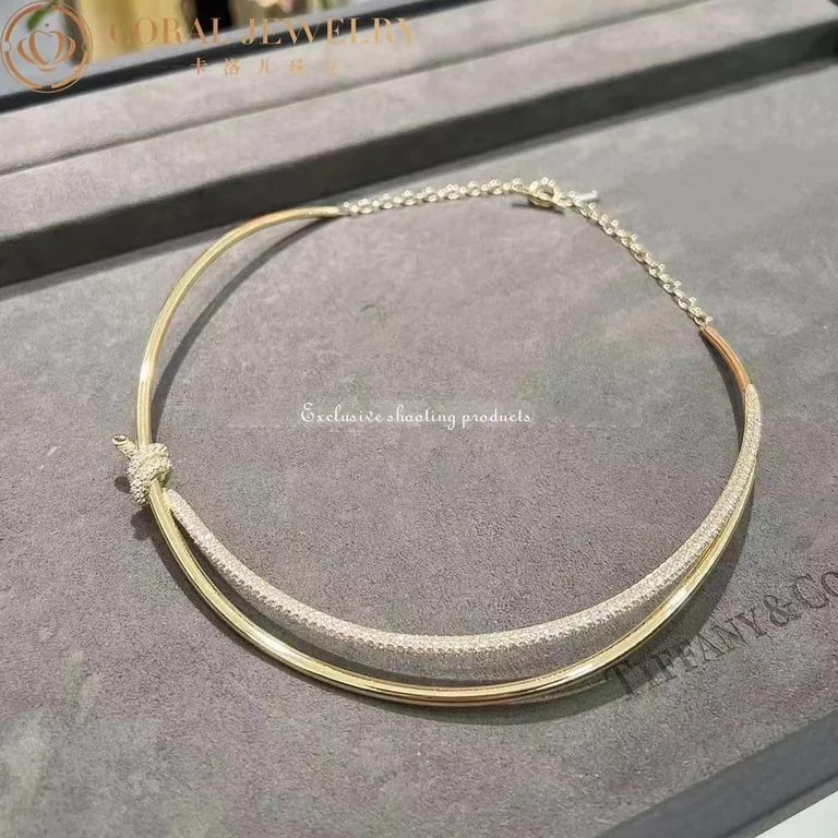 Tiffany Knot Double Row Necklace In Yellow Gold With Diamonds Coral 72
