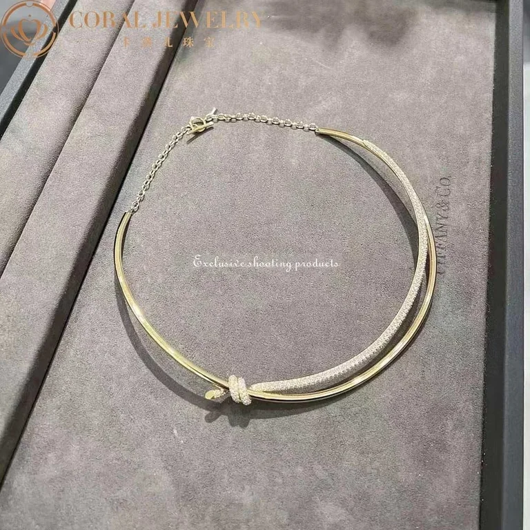 Tiffany Knot Double Row Necklace In Yellow Gold With Diamonds Coral 88