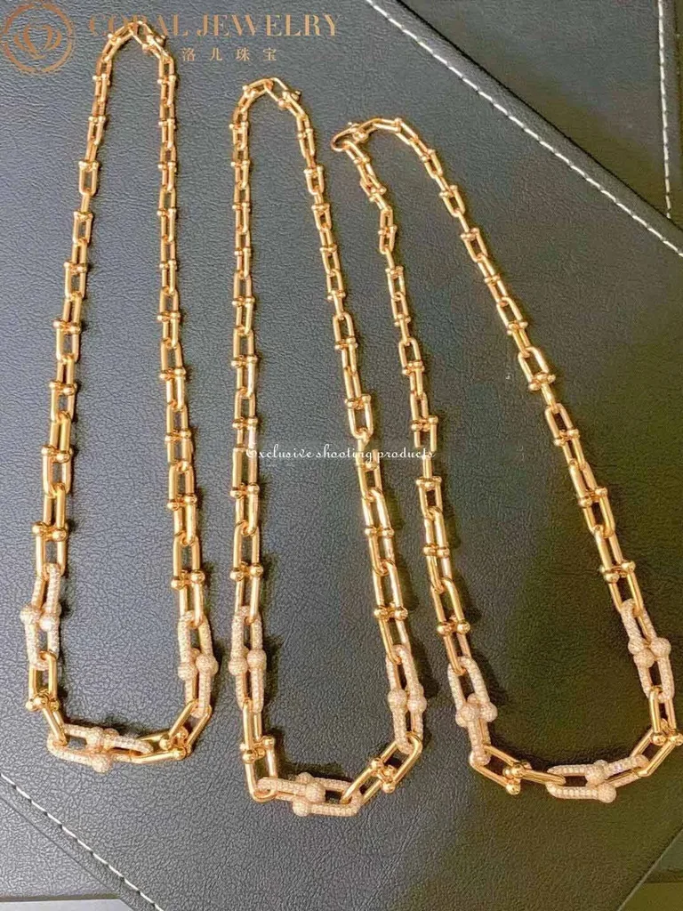 Tiffany Hardwear Graduated Link Necklace In 18k Rose Gold With Pave Diamonds Coral 2 12