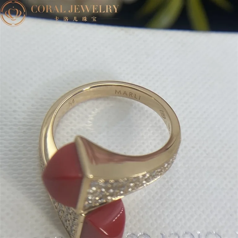 Marli Cleo Diamond Statement Ring with Red Coral in 18kt Rose Gold CLEO-R5RGRC