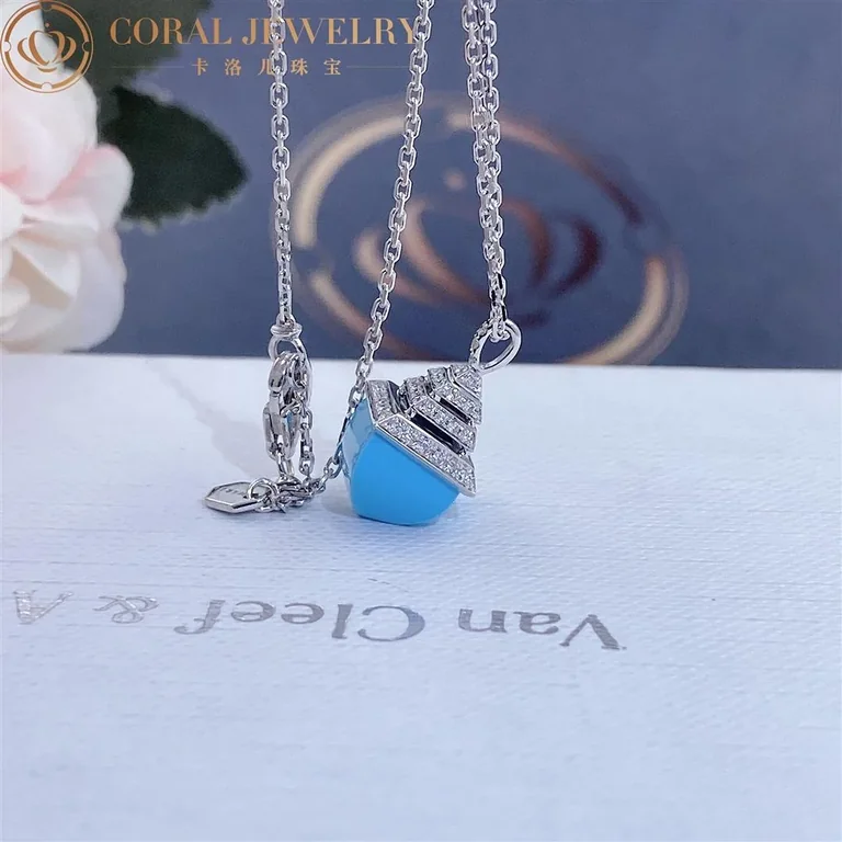Marli Cleo Mini Rev Diamond Pendant In White Gold Set With Turquoise Cleo N37 Coral 22