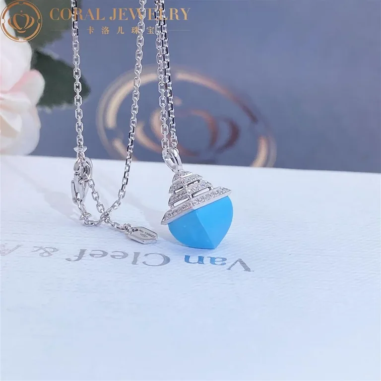 Marli Cleo Mini Rev Diamond Pendant In White Gold Set With Turquoise Cleo N37 Coral 36