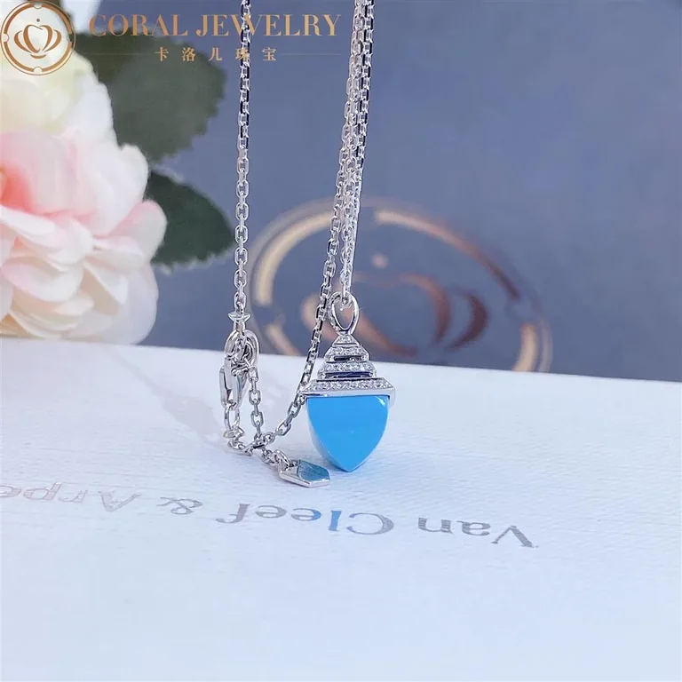 Marli Cleo Mini Rev Diamond Pendant In White Gold Set With Turquoise Cleo N37 Coral 44