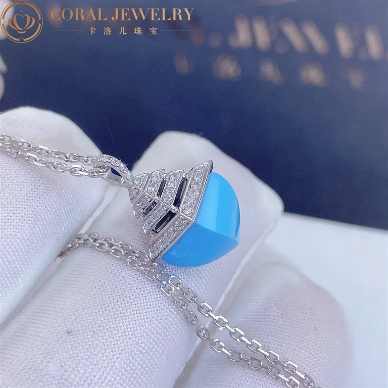 Marli Cleo Mini Rev Diamond Pendant In White Gold set with Turquoise CLEO-N37