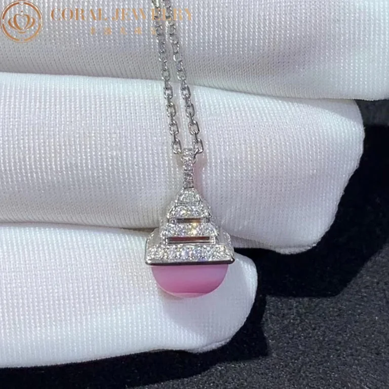 Marli Cleo Mini Rev Diamond Pendant In White Gold Set With Pink Opal Cleo N37 Coral 46