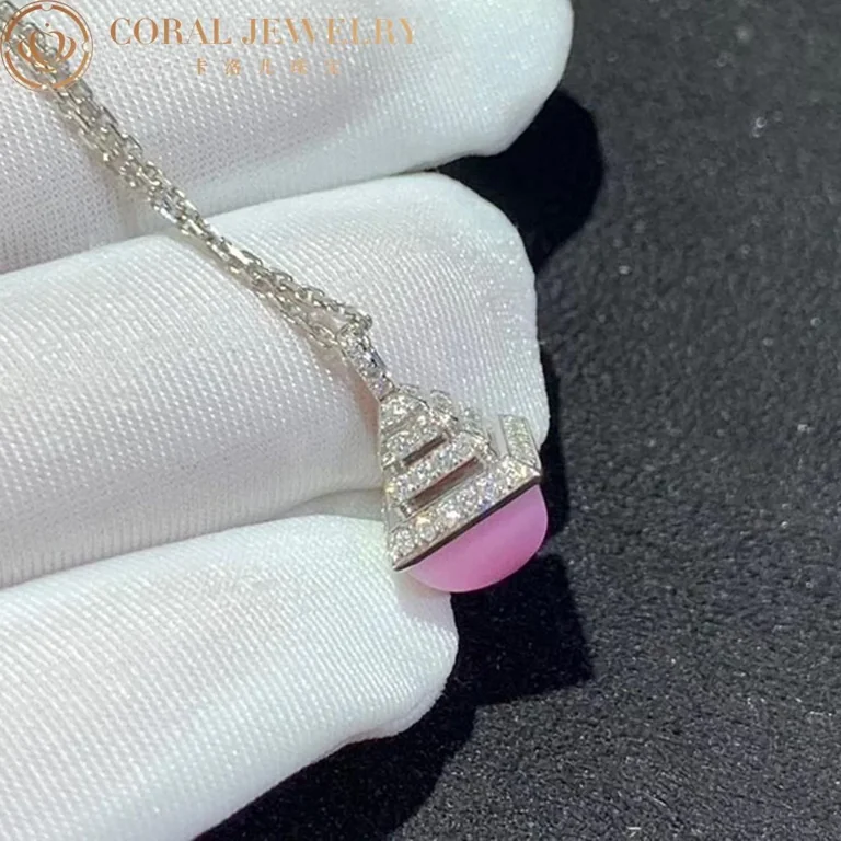 Marli Cleo Mini Rev Diamond Pendant In White Gold Set With Pink Opal Cleo N37 Coral 66