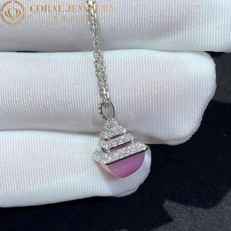 Marli Cleo Mini Rev Diamond Pendant In White Gold Set With Pink Opal Cleo N37 Coral 77