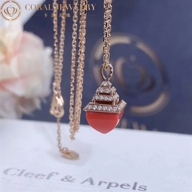 Marli Cleo Mini Rev Diamond Pendant In Rose Gold Set With Red Coral Cleo N37 Coral 22