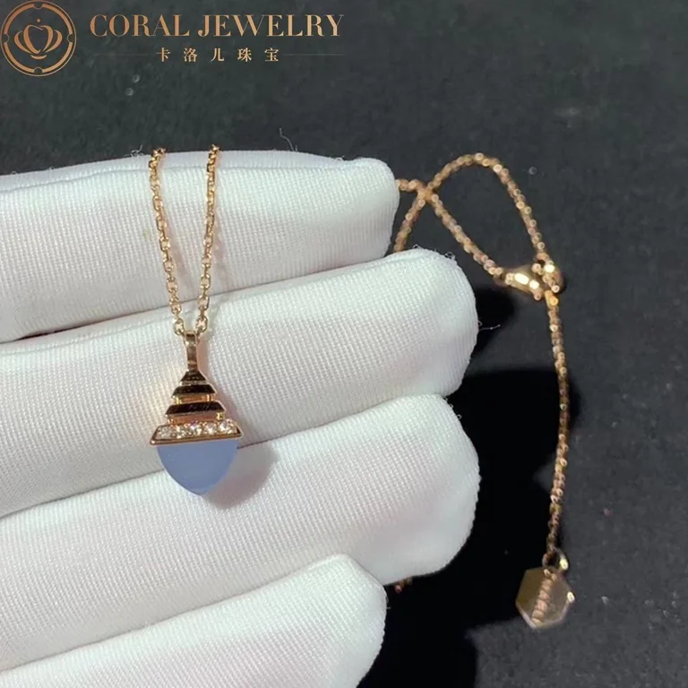 Marli Cleo Midi Rev Diamond Pendant In Rose Gold Set With Chalcedony Coral 22