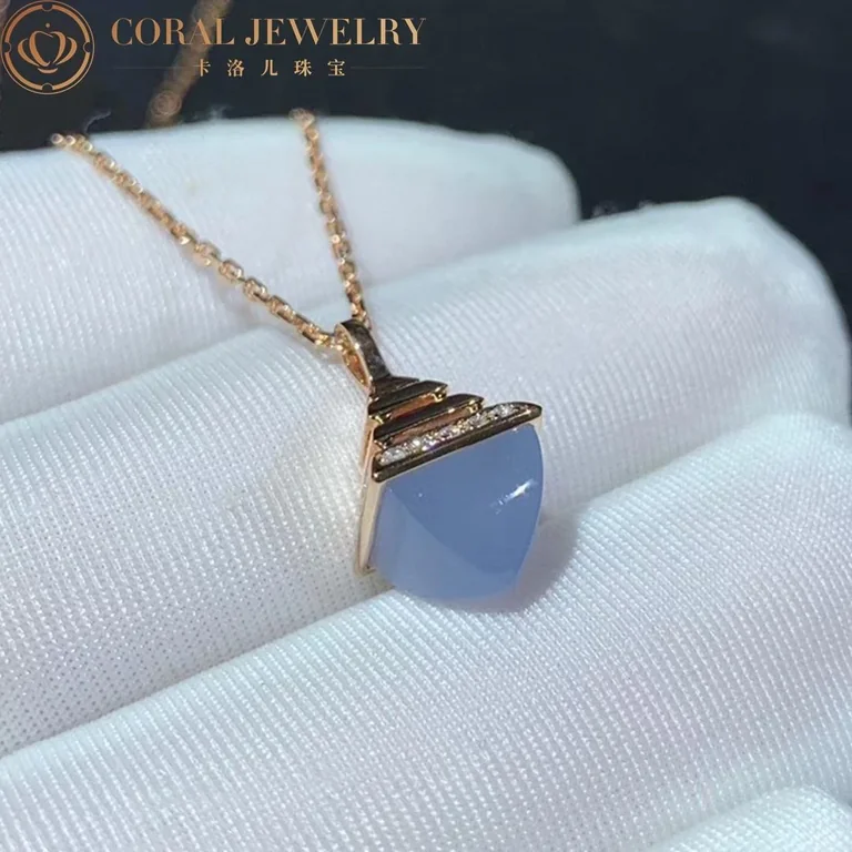 Marli Cleo Midi Rev Diamond Pendant In Rose Gold Set With Chalcedony Coral 45