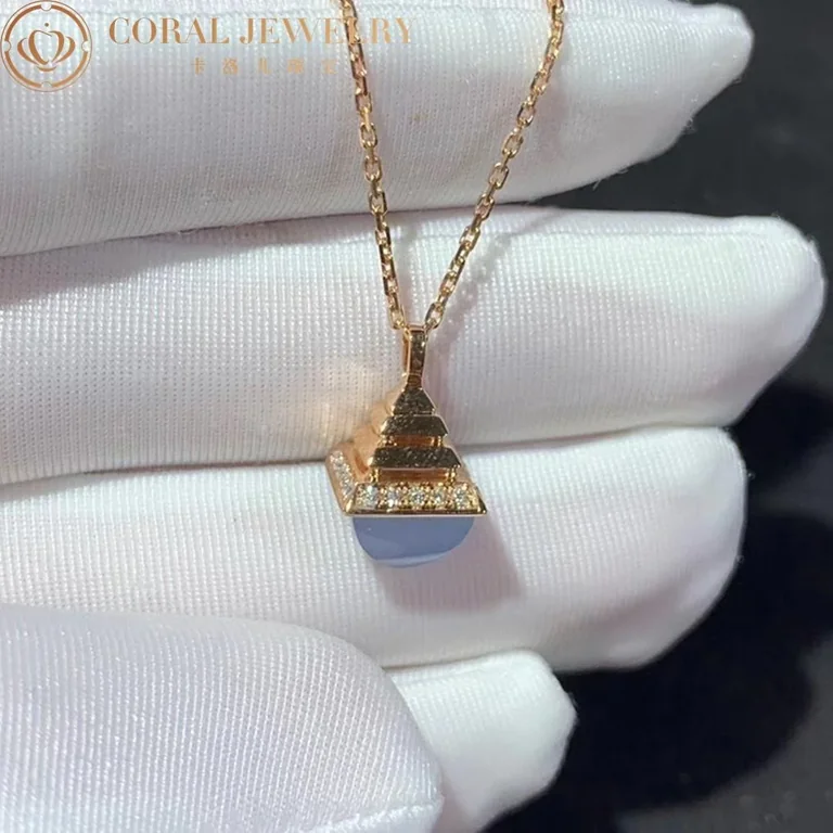 Marli Cleo Midi Rev Diamond Pendant In Rose Gold Set With Chalcedony Coral 55
