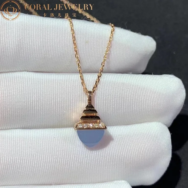Marli Cleo Midi Rev Diamond Pendant In Rose Gold Set With Chalcedony Coral 67