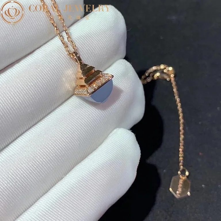 Marli Cleo Mini Rev Diamond Pendant In Rose Gold set with Chalcedony