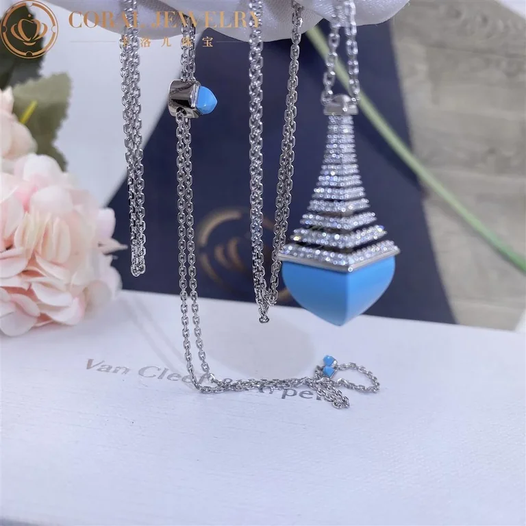 Marli Cleo Midi Rev Luxe Diamond Pendant In White Gold Set With Turquoise Cleo N39 Coral 55
