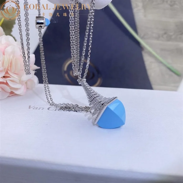 Marli Cleo Midi Rev Luxe Diamond Pendant In White Gold Set With Turquoise Cleo N39 Coral 77