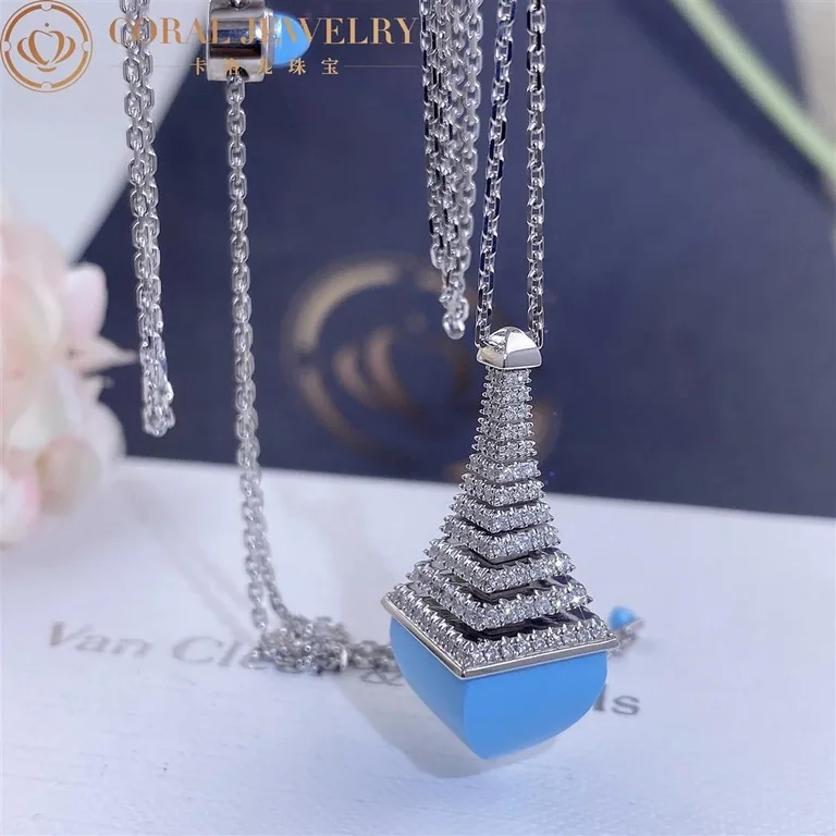 Marli Cleo Midi Rev Luxe Diamond Pendant In White Gold Set With Turquoise Cleo N39 Coral 88