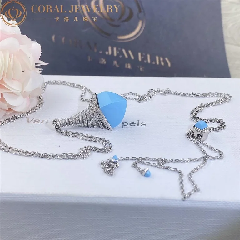 Marli Cleo Midi Rev Luxe Diamond Pendant In White Gold set with Turquoise CLEO-N39