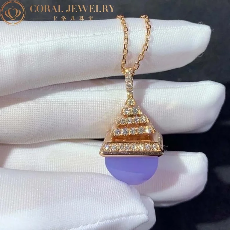 Marli Cleo Midi Rev Diamond Pendant In Rose Gold set with Chalcedony CLEO-N22
