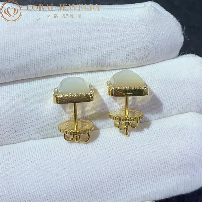 Marli Cleo Diamond Stud Pyramid Earrings In Yellow Gold Set With White Moon Stone Cleo E3 Coral 22
