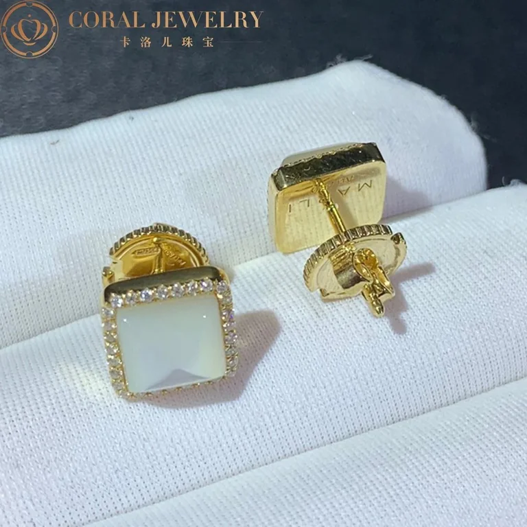 Marli Cleo Diamond Stud Pyramid Earrings In Yellow Gold Set With White Moon Stone Cleo E3 Coral 46