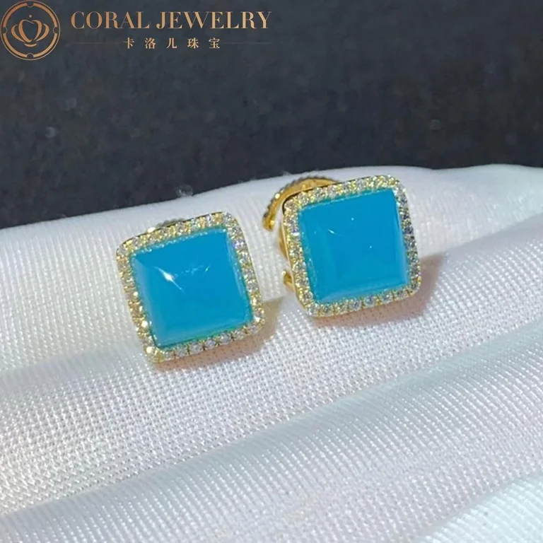 Marli Cleo Diamond Stud Pyramid Earrings In Yellow Gold Set With Sea Blue Chalcedony Cleo E3 Coral 55