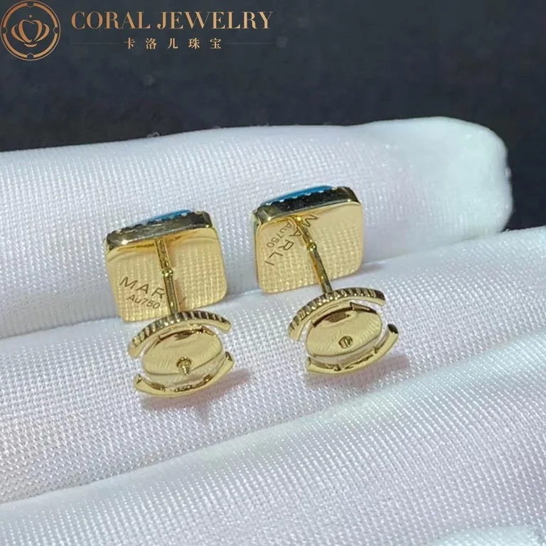 Marli Cleo Diamond Stud Pyramid Earrings In Yellow Gold set with Sea Blue Chalcedony CLEO-E3