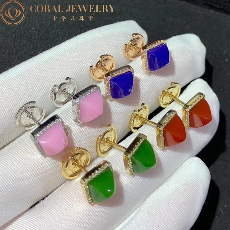 Marli Cleo Diamond Stud Pyramid Earrings In White Gold Set With Pink Opal Cleo E3 Coral 11