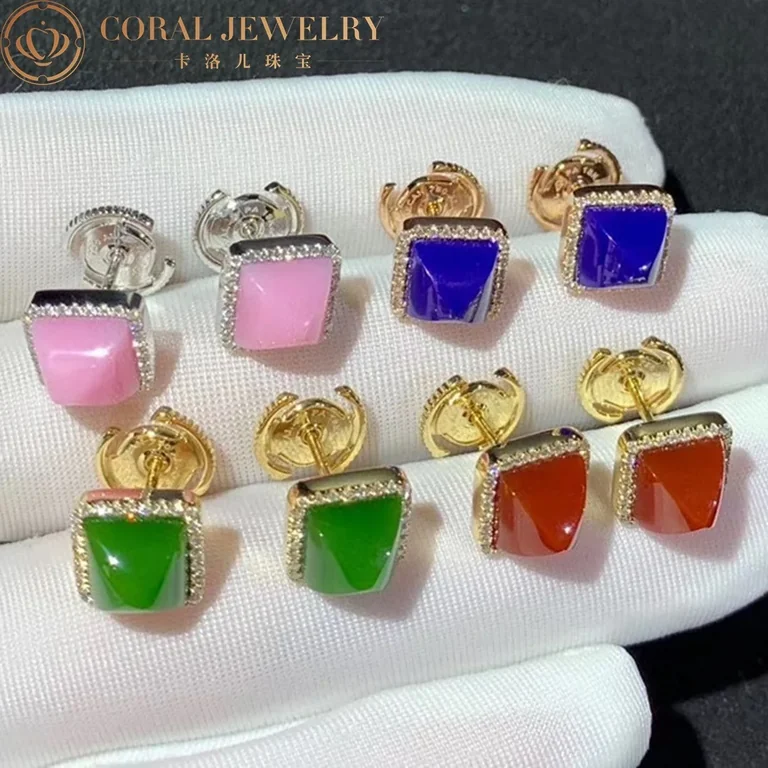 Marli Cleo Diamond Stud Pyramid Earrings In White Gold Set With Pink Opal Cleo E3 Coral 48
