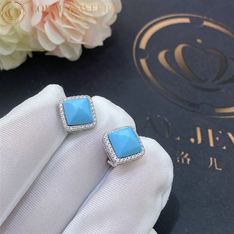 Marli Cleo Diamond Stud Pyramid Earrings In White Gold Set With Turquoise Cleo E3 Coral 66