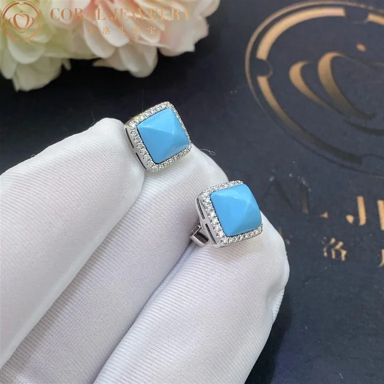 Marli Cleo Diamond Stud Pyramid Earrings In White Gold Set With Turquoise Cleo E3 Coral 77