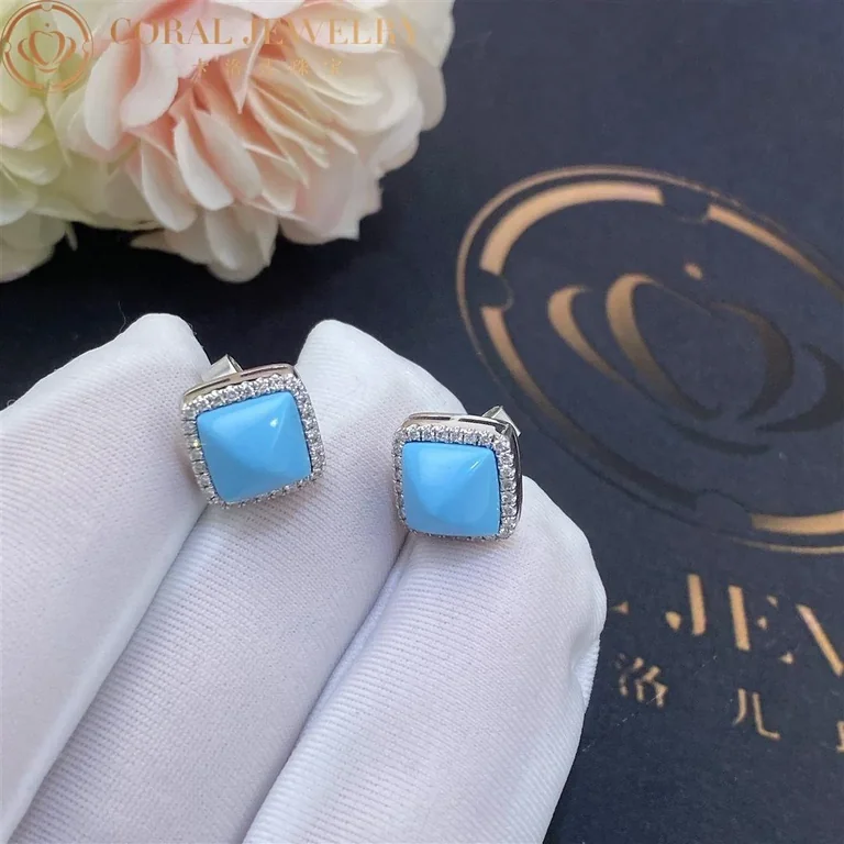 Marli Cleo Diamond Stud Pyramid Earrings In White Gold Set With Turquoise Cleo E3 Coral 88