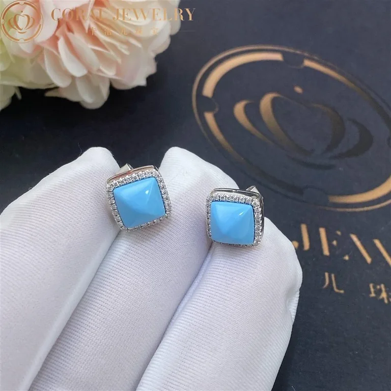 Marli Cleo Diamond Stud Pyramid Earrings In White Gold set with Turquoise CLEO-E3