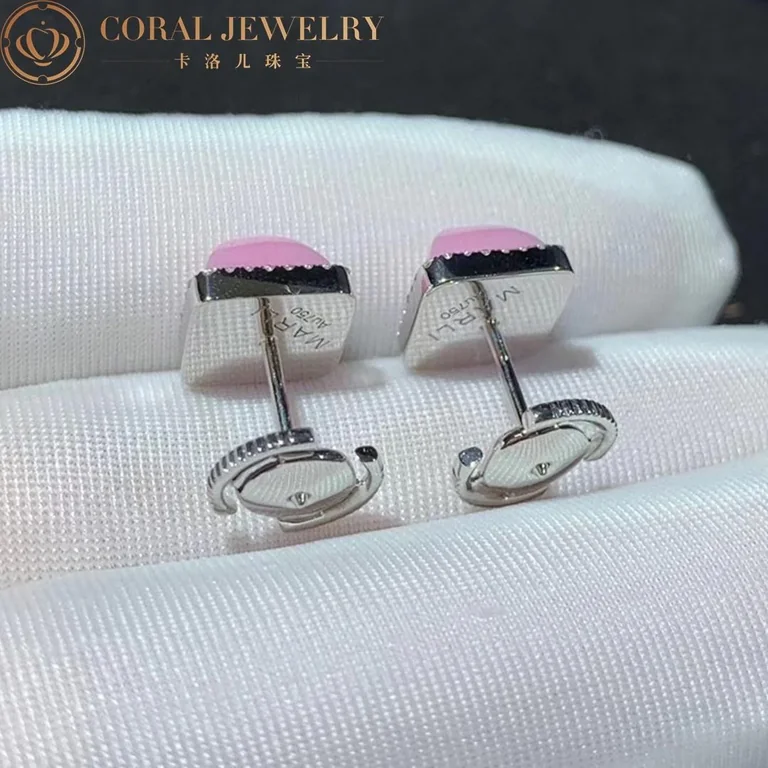 Marli Cleo Diamond Stud Pyramid Earrings In White Gold Set With Pink Opal Cleo E3 Coral 35