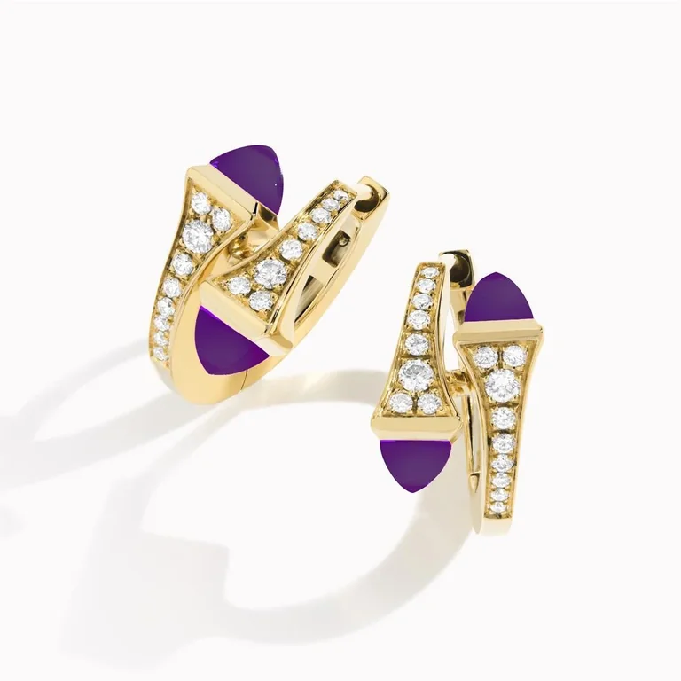 Marli Cleo Diamond Huggie Earrings In Yellow Gold Set With Amethyst Cleo E20 5