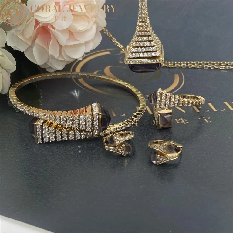 Marli Cleo Diamond Huggie Earrings with Amethyst In Yellow Gold set CLEO-E20