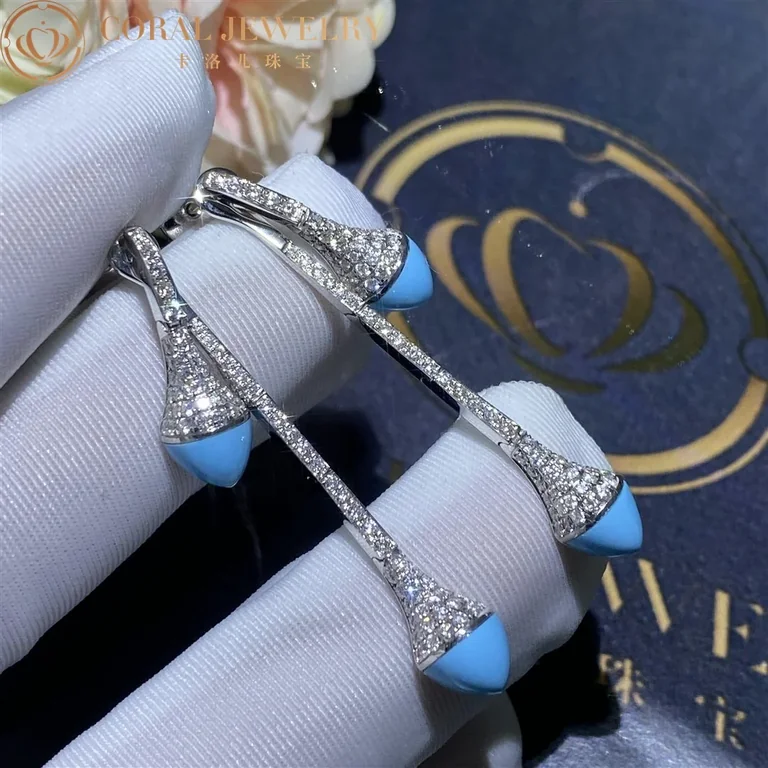 Marli Cleo Diamond Drop Earrings with Turquoise In White Gold set CLEO-E2
