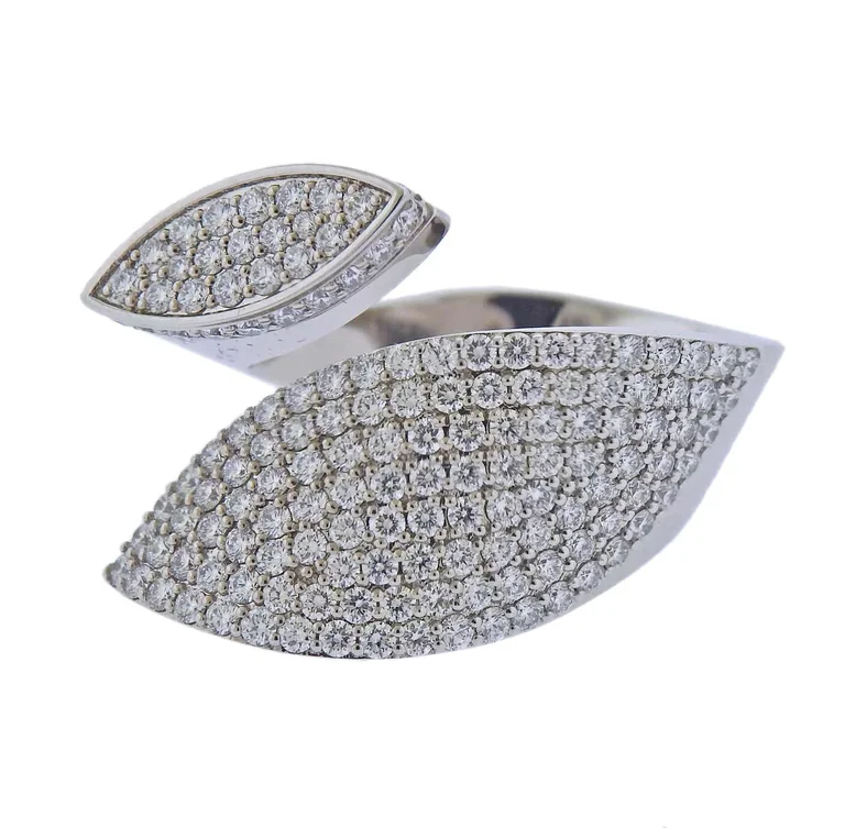 Roberto Coin 18k White Gold Petal Wrap Ring With Diamonds 8882591AW65X 56