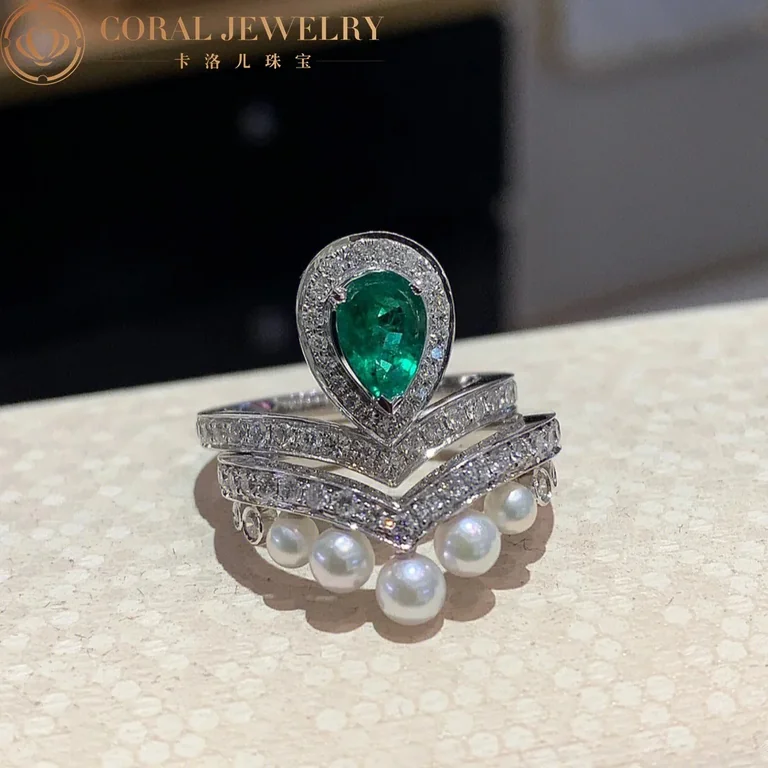 Chaumet Joséphine Aigrette Ring 083301-083292 White Gold Emerald Diamond Combination Rings6