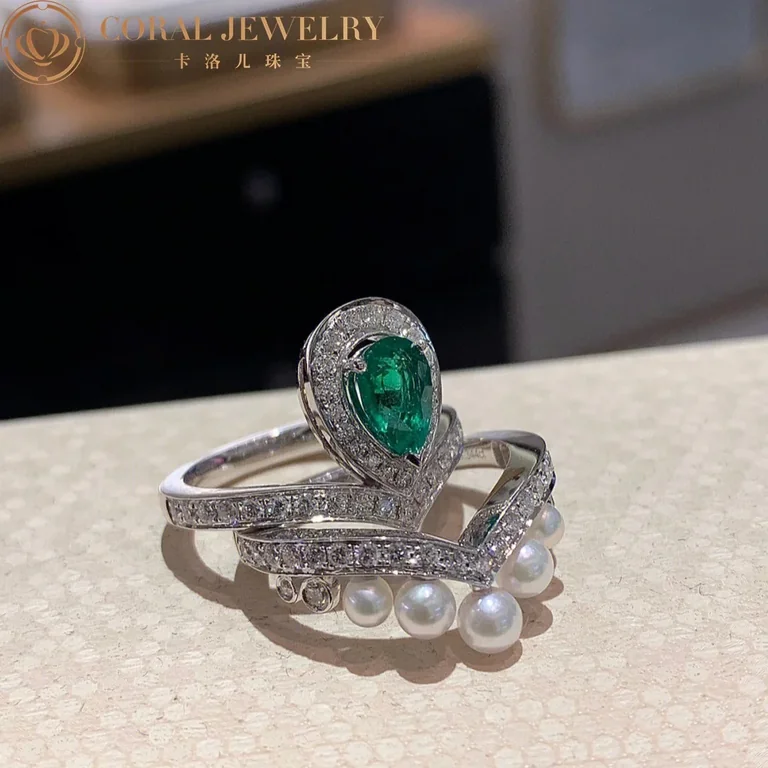 Chaumet Joséphine Aigrette Ring 083301-083292 White Gold Emerald Diamond Combination Rings5