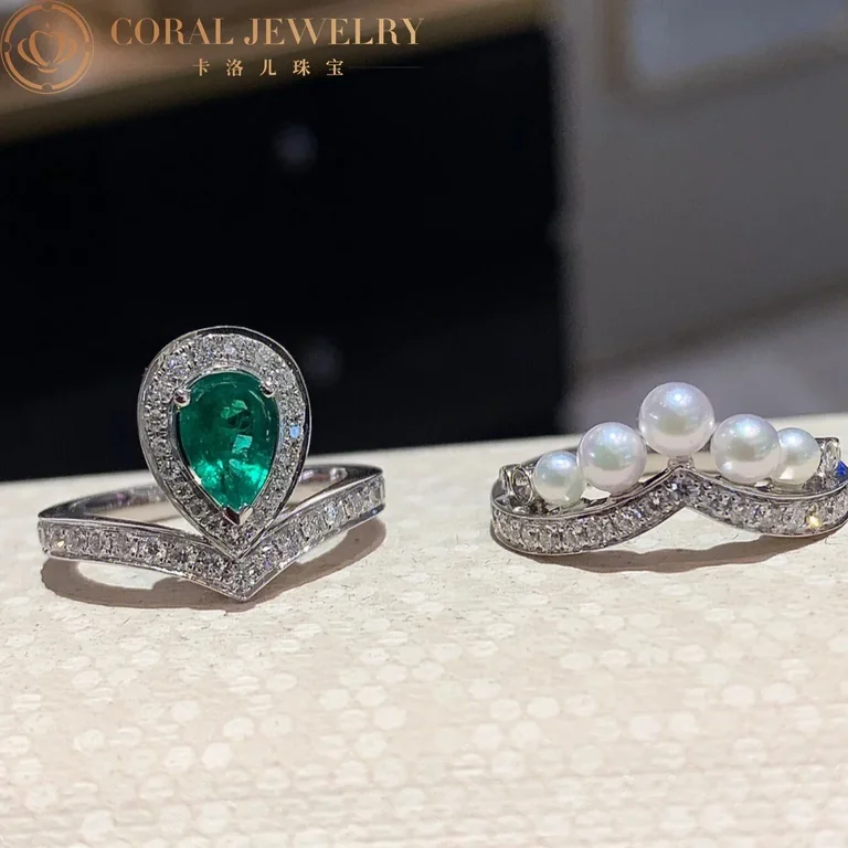 Chaumet Joséphine Aigrette Ring 083301-083292 White Gold Emerald Diamond Combination Rings4
