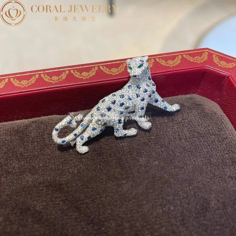 Cartier Panthère De Cartier Brooch H5000025, White Gold, Sapphires, Emeralds, Onyx, Diamonds 6
