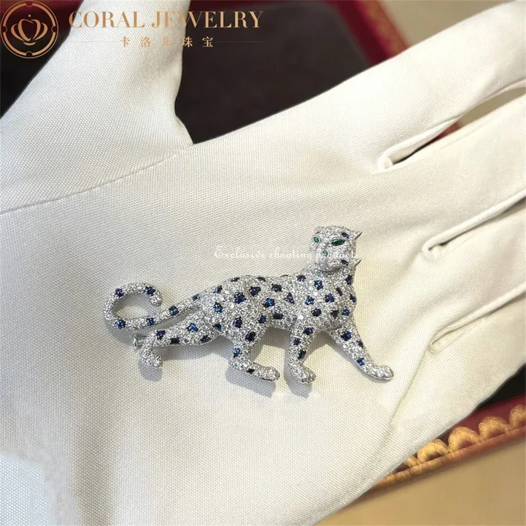 Cartier Panthère De Cartier Brooch H5000025, White Gold, Sapphires, Emeralds, Onyx, Diamonds 5