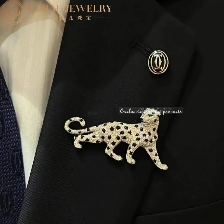 Cartier Panthère De Cartier Brooch H5000025, White Gold, Sapphires, Emeralds, Onyx, Diamonds